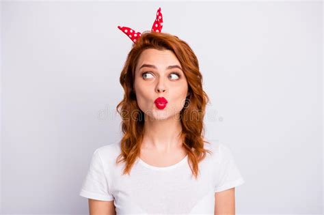 Portrait Of Lovely Cute Sweet Girl Send Air Kiss Look Copyspace Wear