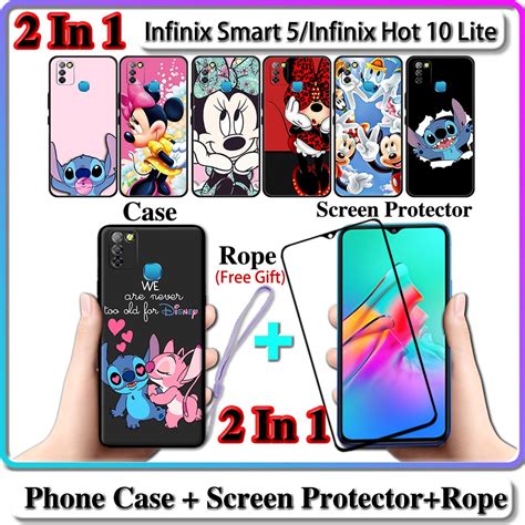 2 IN 1 เคส Infinix Smart 5 Hot 10 Lite เคส พรอมกระจกนรภยโคง ปองกนหนาจอเซรามค Stich และ