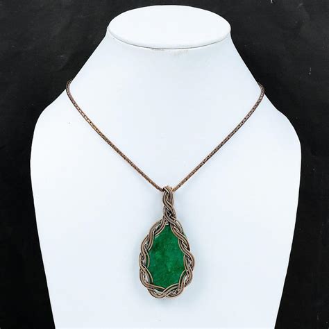 Cheap Lab Created Emerald Gemstone Copper Wire Wrap Handmade Pendant