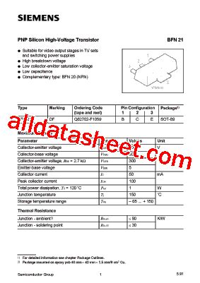 BFN21 Datasheet(PDF) - Siemens Semiconductor Group