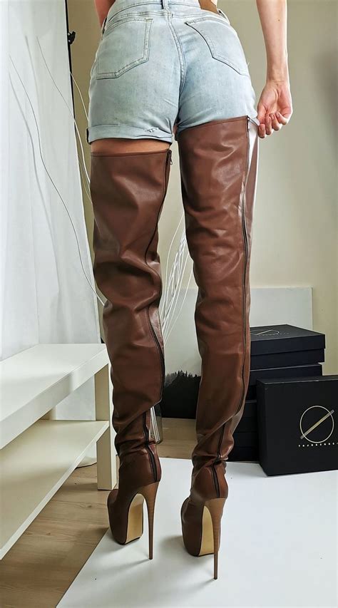 Thigh High Brown Genuine Leather Boots Leather Boots Thigh High