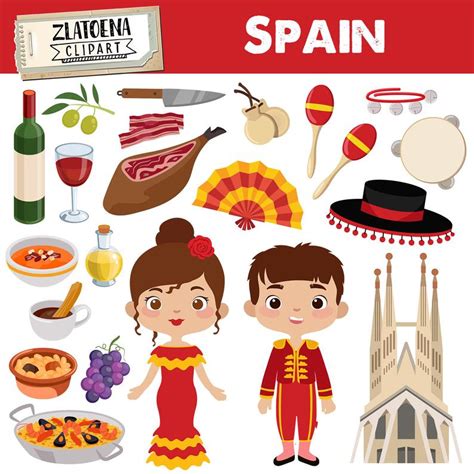 Spain Clip Art Spanish Clipart Fiesta Clipart Jamon Paela Flamenco