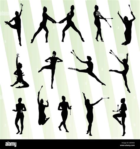 Rhythmic Art Gymnastics Woman With Clubs Vector Background Concept