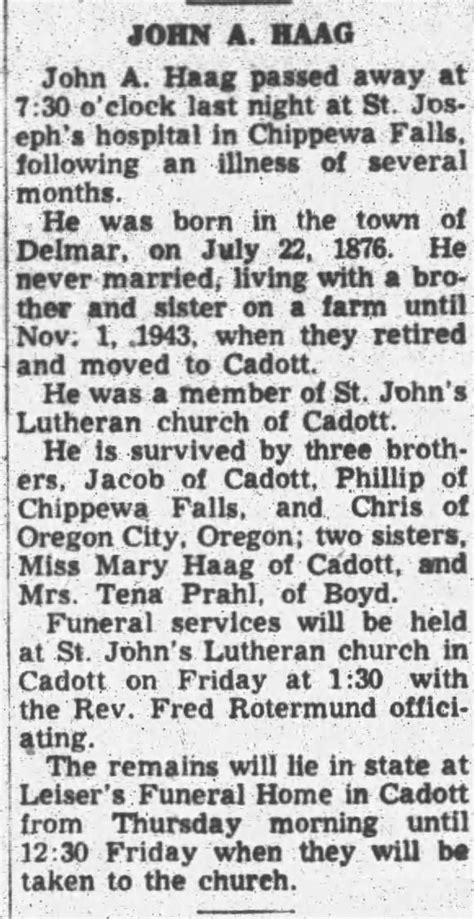 Obituary For John A Haag