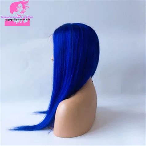Blue Human Hair Straight Lace Front Wig/human Hair Blue | Etsy | Human ...