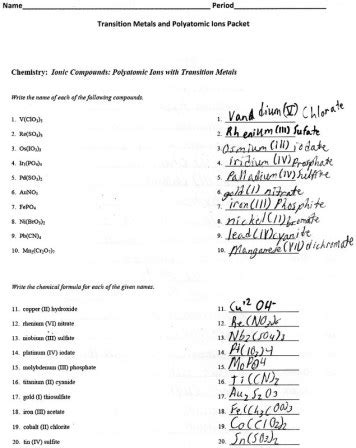 Formulas And Nomenclature Binary Ionic Transition Metals Worksheet
