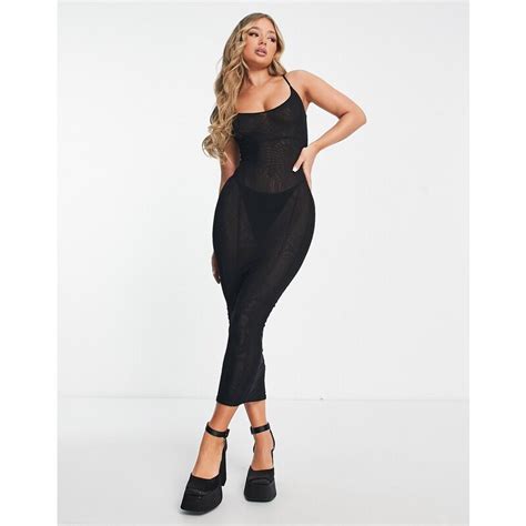 Naked Wardrobe Sheer Mesh Seam Detail Midi Dress In Black Glami Ro