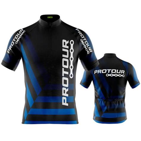 Camisa Ciclismo Masculina MTB Pro Tour Brasão Azul Dry FIt Proteção