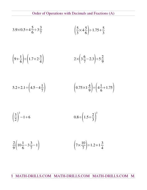 Order Of Operations With Rational Numbers Worksheet Pdf