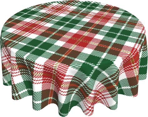 Christmas Tablecloths Round 60 Inch Xmas Buffalo Plaid Red Green Print