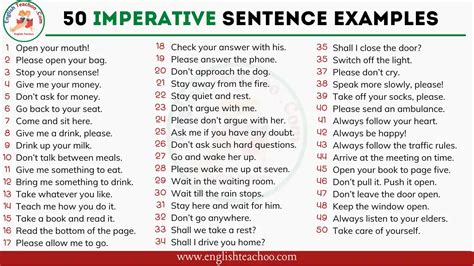 50 Examples Of Imperative In A Sentence Imperative Sentence Examples