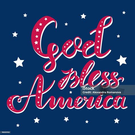 God Bless America Hand Drawn Vector Lettering Decorated With Stars For