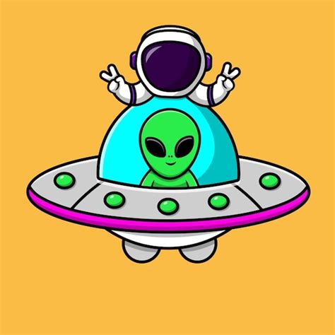 Lindo Alienígena Con Astronauta En La Ilustración Del Icono Del Vector De Dibujos Animados De