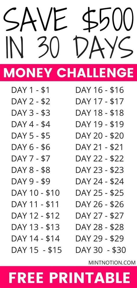 30 Day Money Saving Challenge Printable