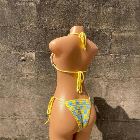 Customizable Crocheted Cotton Knitted Two Piece Set New Pure Handmade Sexy Thong Bikini Swimsuit