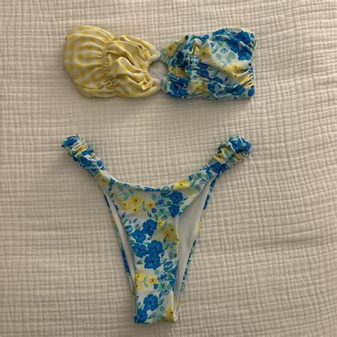 Yellow And Blue Floral Bikini Set Cheeky Super Depop