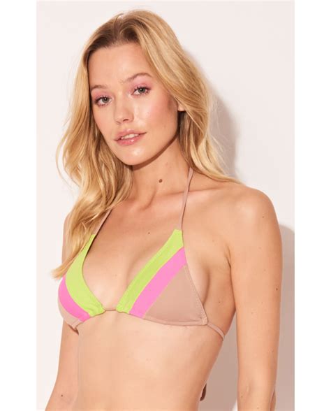 Tricolor Nude Pink Yellow Triangle Bikini Top Top Triangulo Trocolor Classico Brand Triya