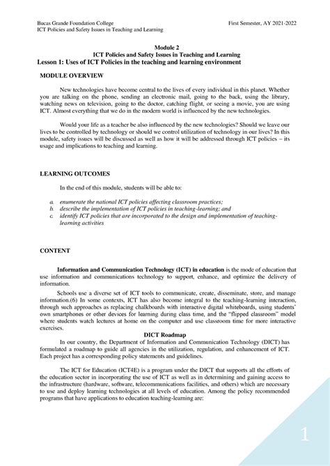 ICT Policies and Safety Issues in Teaching and Learning - Whether you