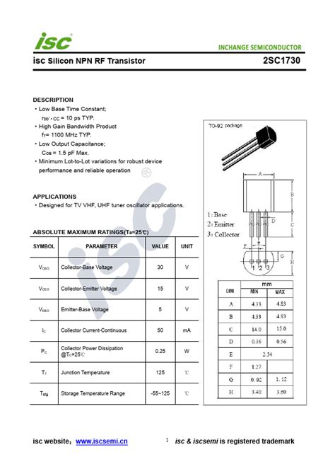 Sc Datasheet Pdf Silicon Npn Rf Transistor