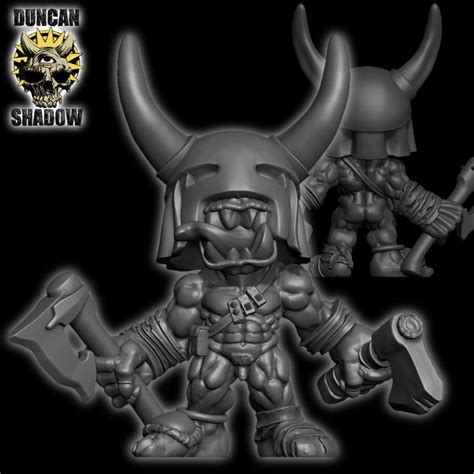 3D Printable Nude Goblin Barbarian With Axes Pre Supported By Duncan Shadow