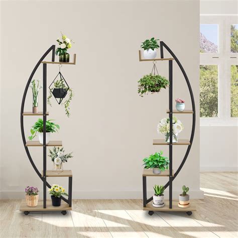 Miumaeov 2Pcs 5 Tier Plant Stand With Detachable Wheels Metal Indoor