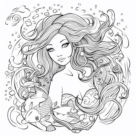 "Schöne Meerjungfrau" Ausmalbild - kostenlos herunterladen