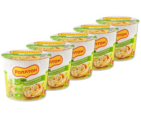 Пюре быстрого приготовления Роллтон с куриным вкусом, в стакане 40 г, 5 ...