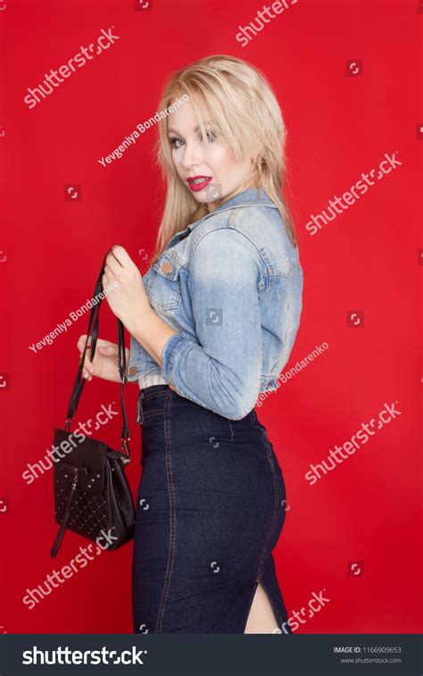 Sexy Blonde Woman Jeans Skirt Jacket Stock Photo Shutterstock