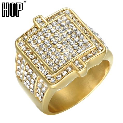 Buy Hip Gold Color Crystal Wedding Ring For Men Bling