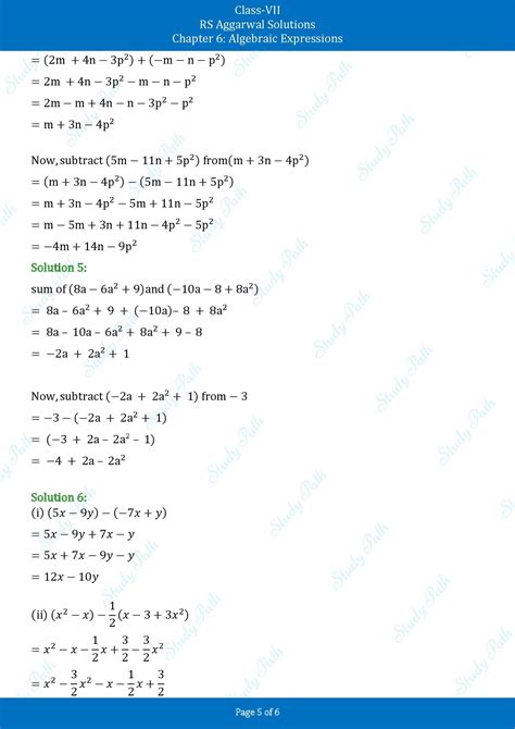 RS Aggarwal Solutions Class 7 Exercise 6A Chapter 6 Algebraic Expressions