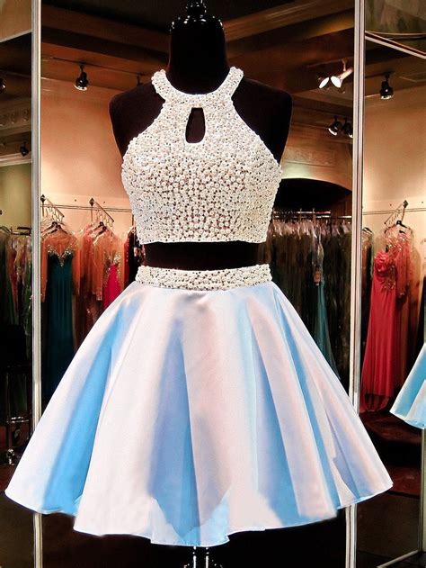 Two Piece Homecoming Dresses Beading Sparkly Short Prom Dress Sexy