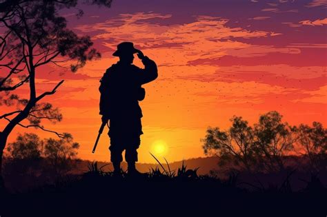 Premium Photo | A silhouette of a soldier saluting in front of a sunset