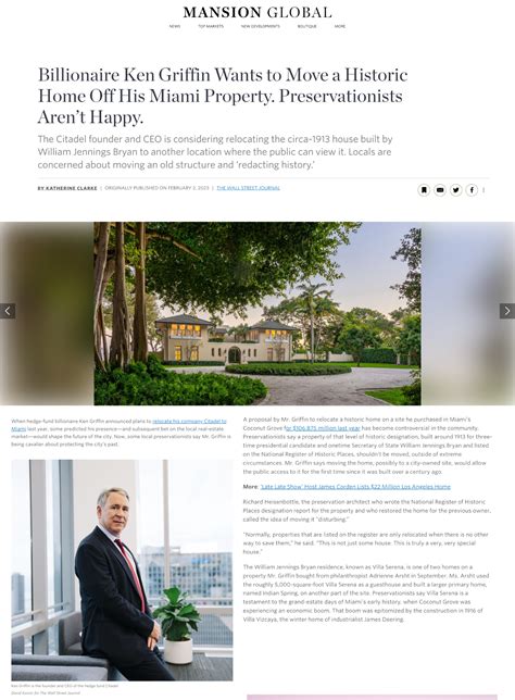 Billionaire Ken Griffin Wants to Move a Historic Home Off His Miami