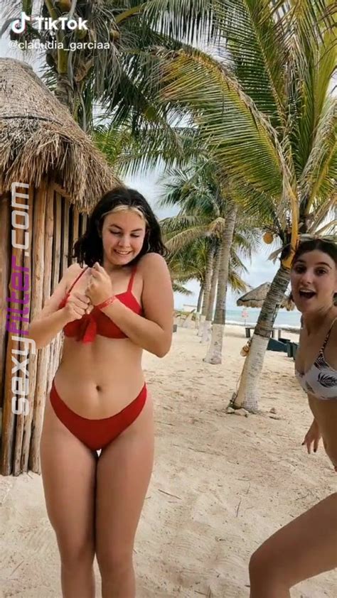 Sexy Claudia García in Red Bikini at the Beach sexyfilter