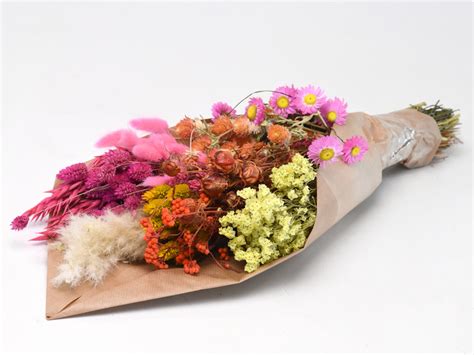 Droogbloemen Boeket Geel Roze 60cm Decofleur