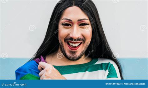 Happy Drag Queen Activist Having Fun During Gay Pride Parade Stock Image Image Of Celebrate