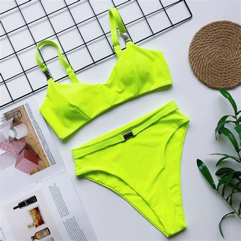 Neon Green Bikini Set High Cut Swimsuit Sexy Women Swimwear Two Pieces Bikini Set Bather High