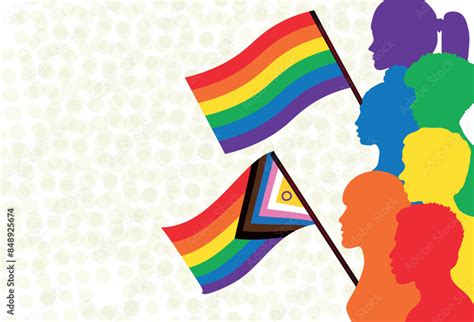 People Raising Waving Intersex Progress Pride Flag And New Lgbtq Pride