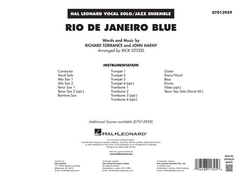 Rio De Janeiro Blue Key C Min Arr Rick Stitzel Conductor Score