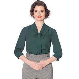 Banned Retro S Perfect Pussy Bow Vintage Bell Sleeve Blouse Green