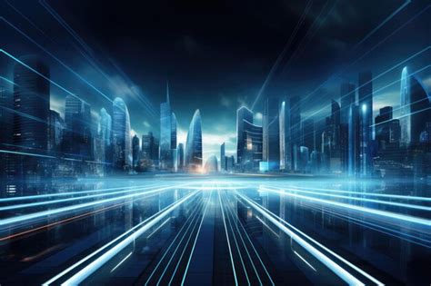 Premium Photo | Futuristic city technology with speed light trails path ...