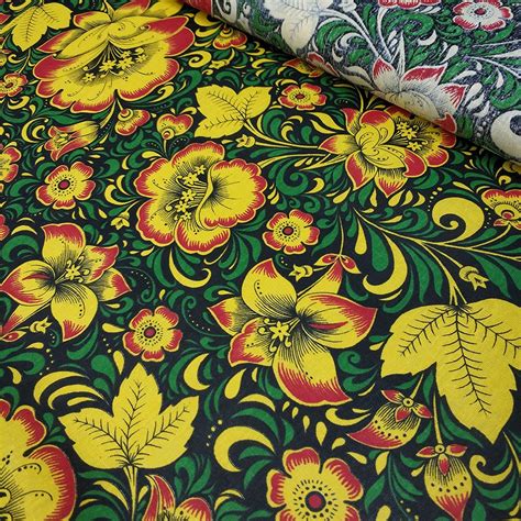 Ткань Бязь Хохлома на черном – купить с доставкой в Санкт-Петербурге и ...