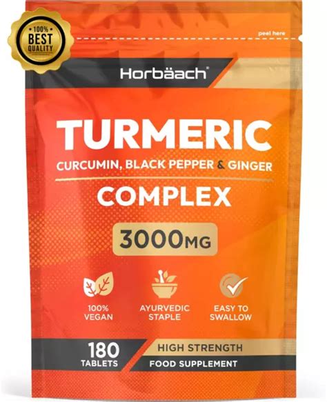 TURMERIC TABLETS 3000MG with Black Pepper, Ginger and Curcumin Extract ...