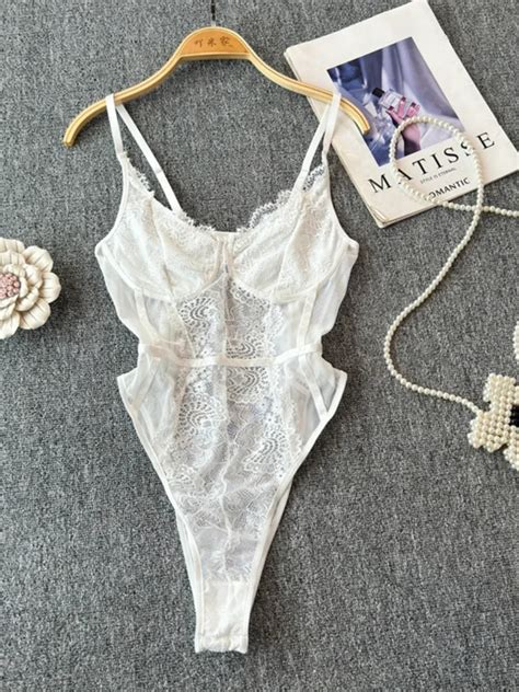 Elegant Lace Sheer White Teddy Bodysuit Lingerie On Luulla