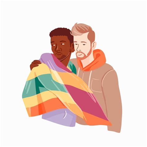 Un retrato de una pareja gay con una bandera del arco iris El concepto de LGBTQ Ilustración de