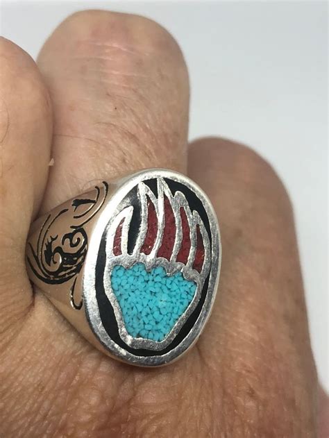 Vintage Native American Southwestern Style Turquoise Stone Inlay Mens