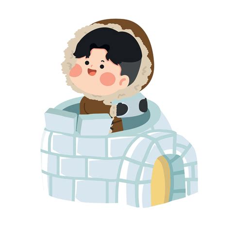 cartoon boy  igloo illustration  vector art  vecteezy