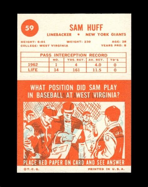 Topps Set Break Sam Huff Ex Exmint Gmcards Ebay