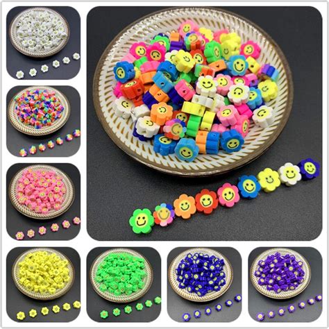 Pcs Lot Mm Color Clay Spacer Beads Sunflower Shape Smile Face