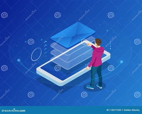 Isometric Message Online Chat Social Text Concept Businessman Holding